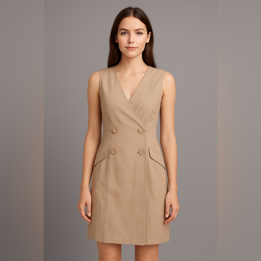 Max Studio Sleeveless Double-Breasted Tan Mini Dress